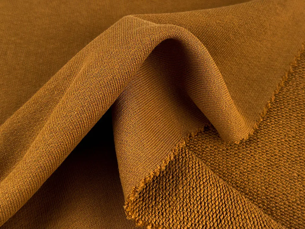 Mustard french terry fabric texture