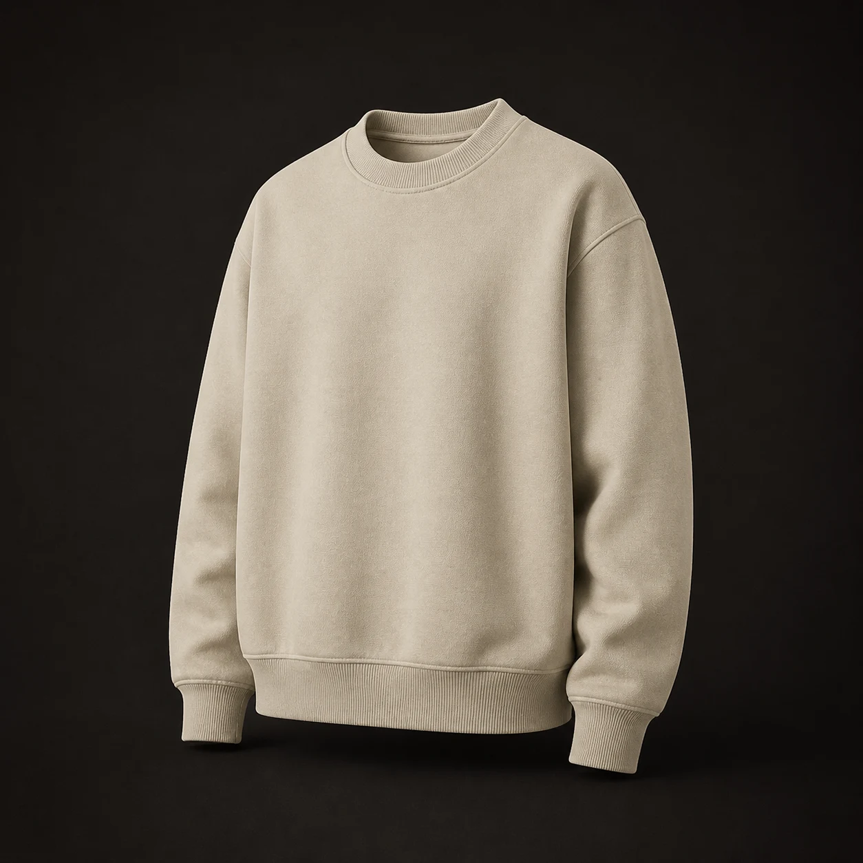 Blank heavyweight crewneck sweatshirt shown at an angled view for custom manufacturing