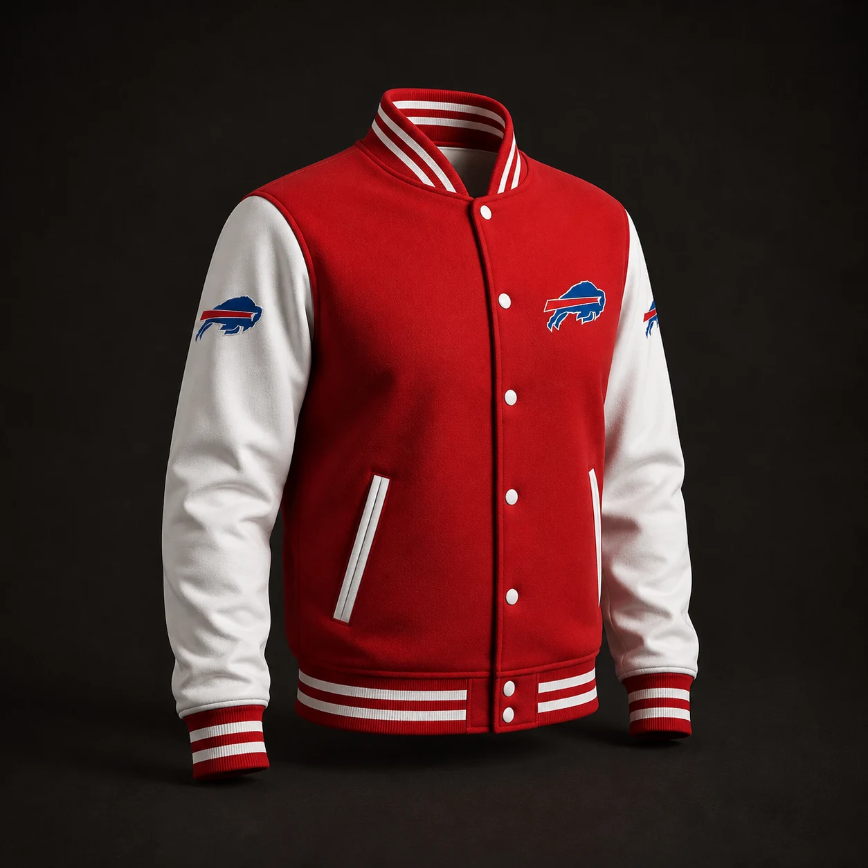 Red and white custom varsity jacket manufacturing sample