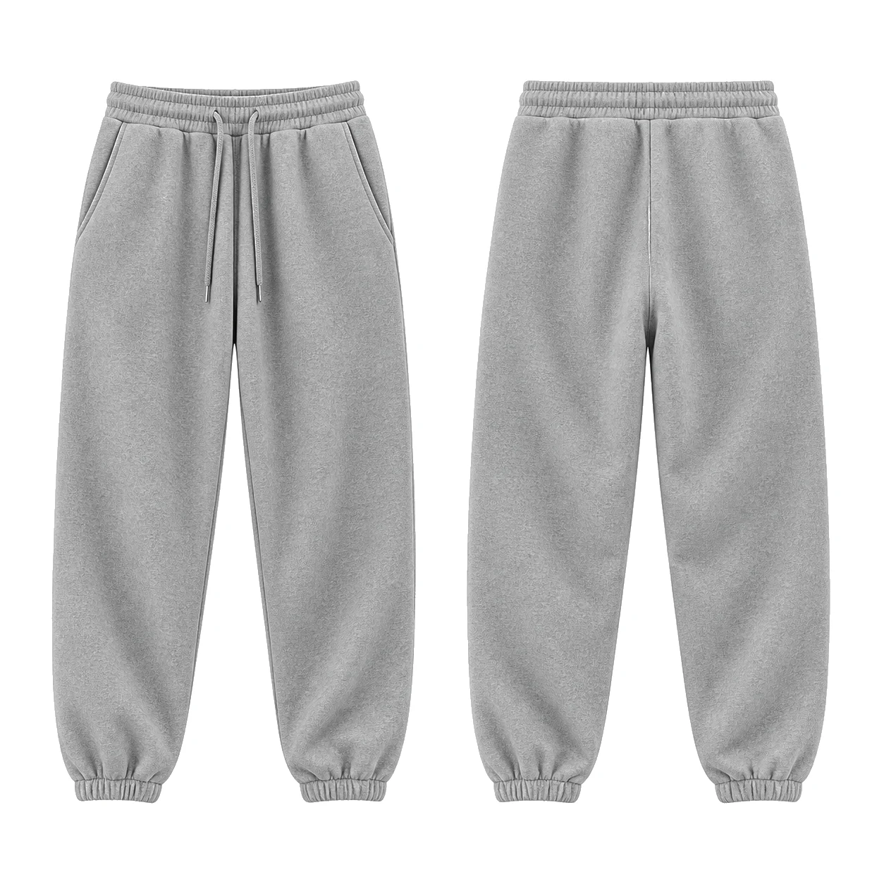 Blank heavyweight sweatpants shown front and back for custom manufacturing