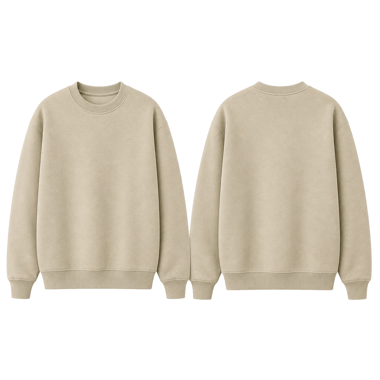 Blank heavyweight crewneck sweatshirt shown front and back for custom manufacturing