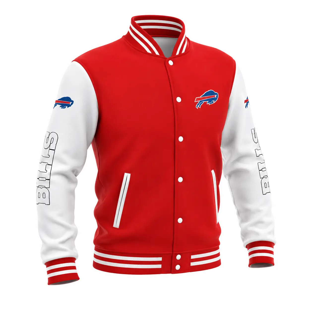 Red and white varsity jacket