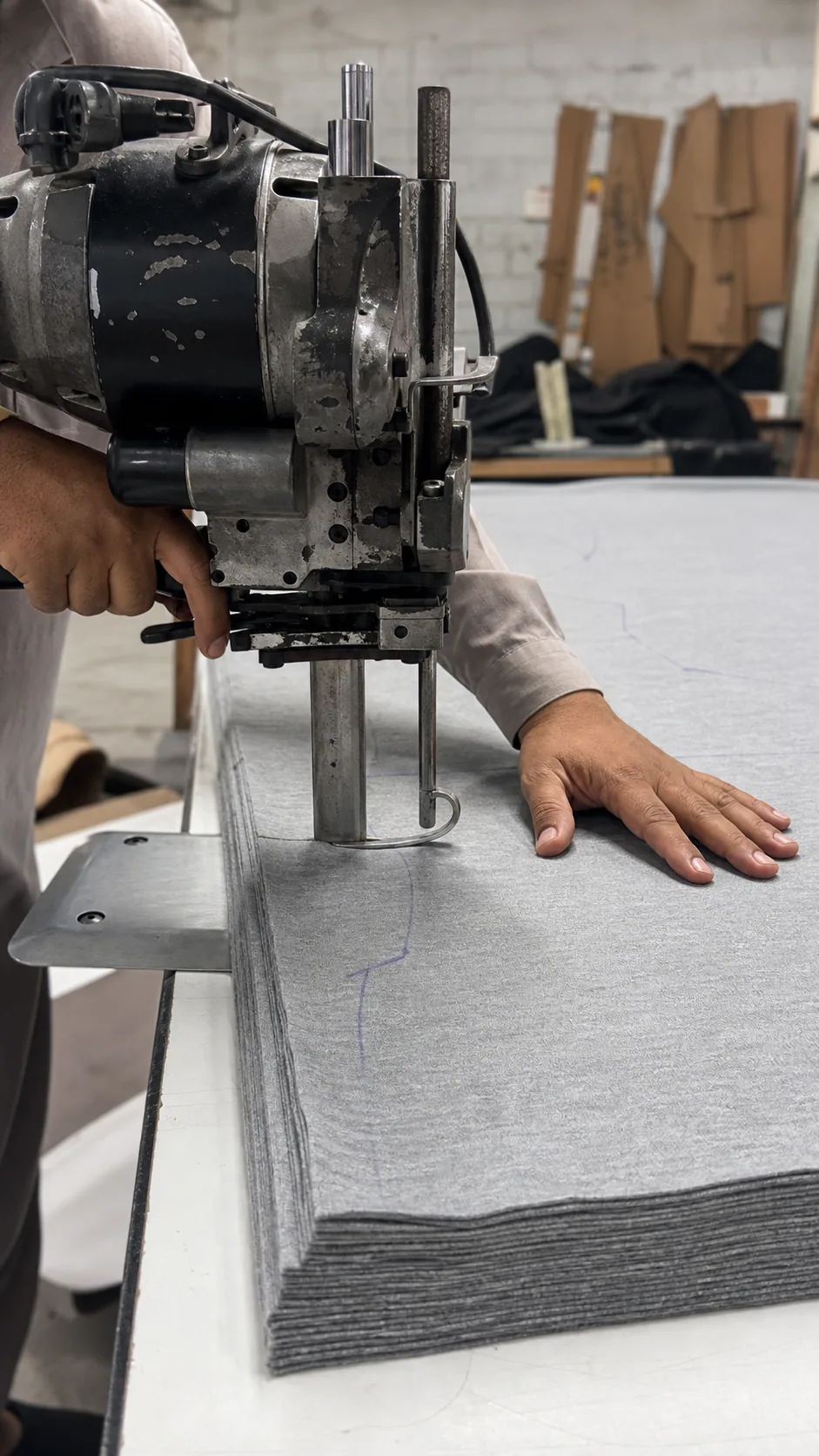 Industrial fabric cutting in production